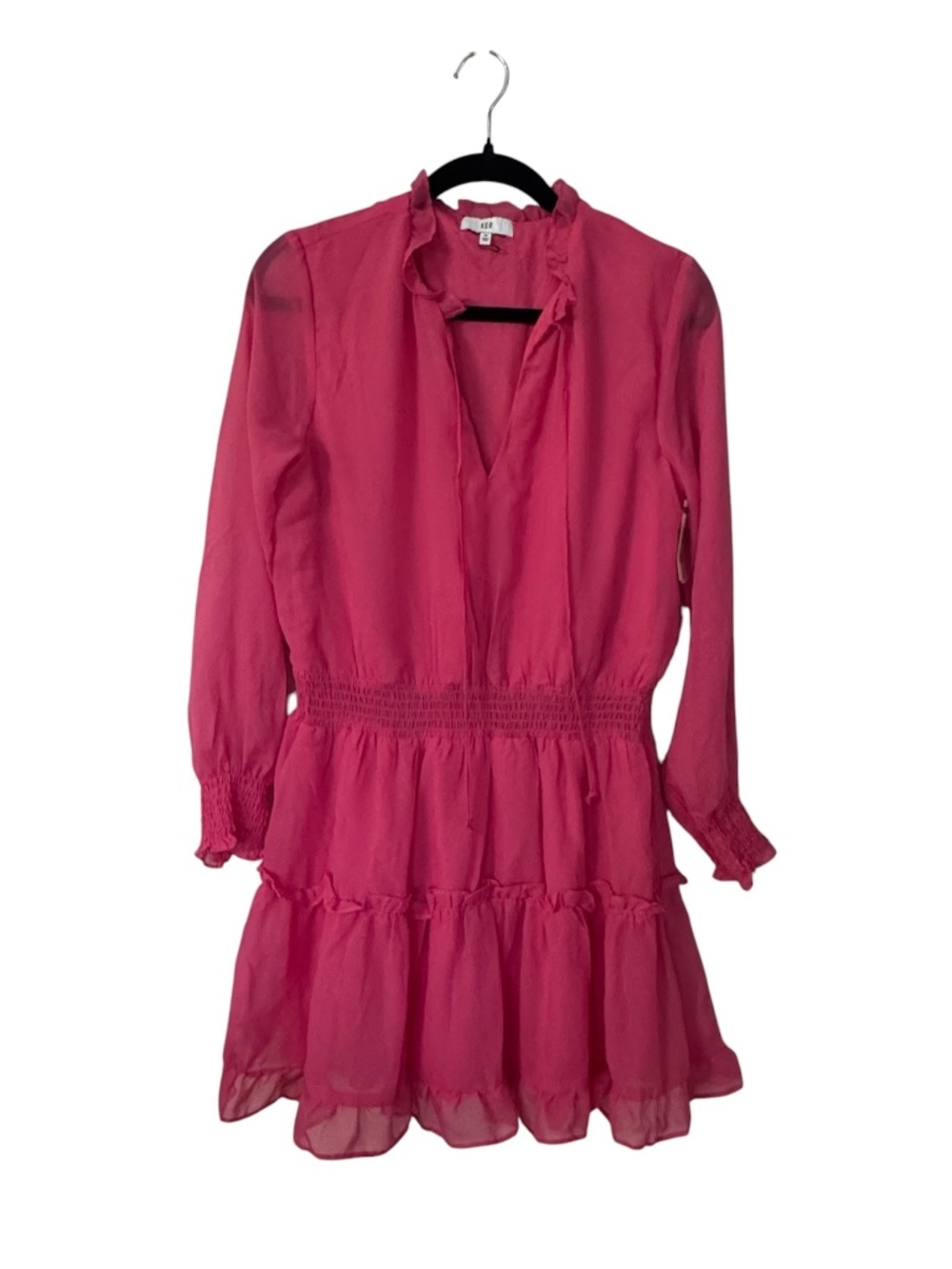 NSR Women's Long Sleeve V-Neck Pink Tiered Ruffle Dress Sz M NWOT